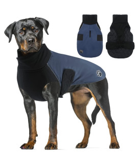 Winter Dog Coat Waterproof, Turtleneck Dog Snow Jacket For Cold Weather, Warm Reversible Dog Clothes With For Medium Dogs, Navy L