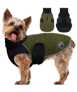 Dog Jacket Winter coat, Warm Dog clothes Windproof Water Resistant, Thermal cold Weather coat with Harness Hole for Small, Medium, Large Dogs, Army green S