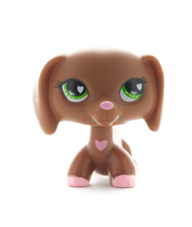 Northern Lights Press Short Hair Pet Shop Dog - Little Figure Dachshund cute Animal Mini Shorthair Brown Teckel Toy for Kids green Eyes Puppy collection -1pc
