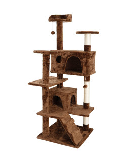 Saicool 53 inches Heavy Duty Multi-Level Cat Tree Tower with Condo Furniture & Scratching Posts for Kittens Play Rest (Brown)
