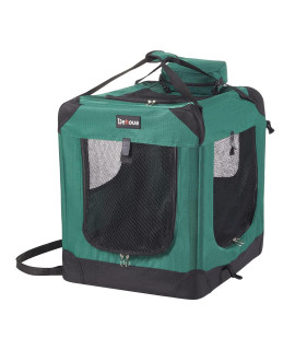 Dehoua 3-Door Folding Soft Dog Crate Collapsible Dog Kennel with Straps and Mat Pet Carrier - Great for Indoor and Outdoor Use Green 24L*18W*21" H