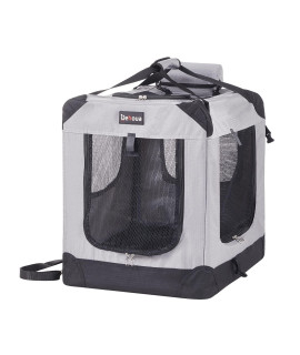 Dehoua 3-Door Folding Soft Dog Crate Collapsible Dog Kennel with Straps and Mat Pet Carrier - Great for Indoor and Outdoor Use Gray 30L*21W*24" H