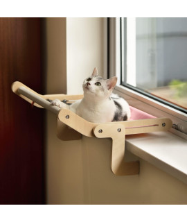 Mewoofun Cat Window Perch Lounge Mount Hammock Window Seat Bed Shelves For Indoor Cats No Drilling No Suction Cup (Pinkgrey)