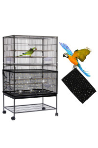 Daoeny Large Bird cage cover, Bird cage Seed catcher, Adjustable Soft Nylon Mesh Net with Twinkle Moon Star, Birdcage cover Skirt Seed guard for Parrot Parakeet Macaw Round Square cages (Black)