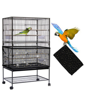 Daoeny Large Bird cage cover, Bird cage Seed catcher, Adjustable Soft Nylon Mesh Net with Twinkle Moon Star, Birdcage cover Skirt Seed guard for Parrot Parakeet Macaw Round Square cages (Black)