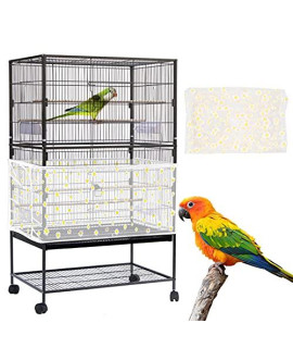 Daoeny Large Bird cage cover, Bird cage Seed catcher, Adjustable Soft Nylon Mesh Net with Daisy Pattern, Birdcage cover Skirt Seed guard for Parrot Parakeet Macaw Round Square cages (White)