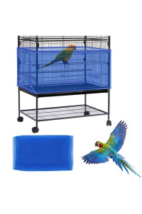 Daoeny Large Bird cage cover, Bird cage Seed catcher, Adjustable Soft Airy Nylon Mesh Net, Birdcage cover Skirt Seed guard for Parrot Parakeet Macaw African Round Square cages (Blue)