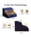 INRLKIT 2 Tiers Pet Foam Stairs, 30D High Density Dog Foam Ramps/Stairs/Ladder for Older Dogs, Cats, Puppies, Injured Dogs (with 1 Rope Toy, Navy Blue Color)