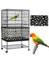 Daoeny Large Bird cage cover, Bird cage Seed catcher, Adjustable Soft Nylon Mesh Net with Daisy Pattern, Birdcage cover Skirt Seed guard for Parrot Parakeet Macaw Round Square cages (Black)
