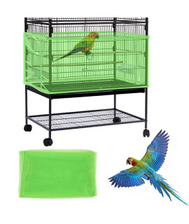 Daoeny Large Bird cage cover, Bird cage Seed catcher, Adjustable Soft Airy Nylon Mesh Net, Birdcage cover Skirt Seed guard for Parrot Parakeet Macaw African Round Square cages (green)