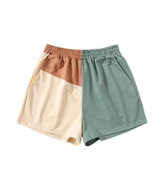 Soly Hux Womens Casual Elastic Shorts Running High Waisted Color Block Sweat Shorts With Pockets Multicoloured S