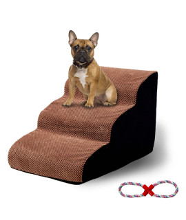 INRLKIT Dog Stairs 3 Tiers Foam Dog Ramps/Steps, Puppy Climbing Ladder Pet Ramp Stairs Step Sofa Bed Ladder for Puppies Small Medium Dogs/Cats, Elderly Dogs, Coffee