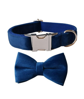 Love Dream Bowtie Dog Collar, Velvet Dog Collars With Detachable Bowtie Metal Buckle, Soft Comfortable Adjustable Bow Tie Collars For Small Medium Large Dogs (Xlarge, Blue)