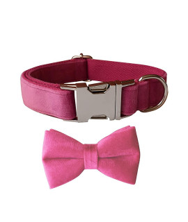 Love Dream Bowtie Dog Collar, Velvet Dog Collars With Detachable Bowtie Metal Buckle, Soft Comfortable Adjustable Bow Tie Collars For Small Medium Large Dogs (Medium, Rose Red)