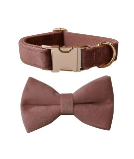 Love Dream Bowtie Dog Collar, Velvet Dog Collars With Detachable Bowtie Metal Buckle, Soft Comfortable Adjustable Bow Tie Collars For Small Medium Large Dogs (Small, Dark Pink)
