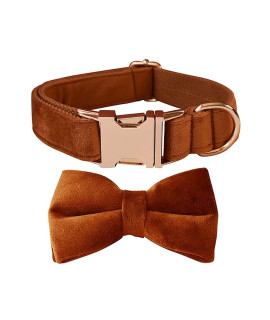 Love Dream Bowtie Dog Collar, Velvet Dog Collars With Detachable Bowtie Metal Buckle, Soft Comfortable Adjustable Bow Tie Collars For Small Medium Large Dogs (Xlarge, Copper Red)