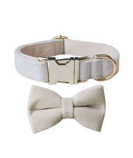 Love Dream Bowtie Dog Collar, Velvet Dog Collars With Detachable Bowtie Metal Buckle, Soft Comfortable Adjustable Bow Tie Collars For Small Medium Large Dogs (Medium, White)