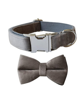 Love Dream Bowtie Dog Collar, Velvet Dog Collars With Detachable Bowtie Metal Buckle, Soft Comfortable Adjustable Bow Tie Collars For Small Medium Large Dogs (Small, Grey)