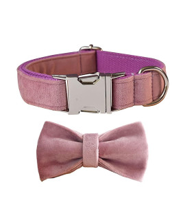 Love Dream Bowtie Dog Collar, Velvet Dog Collars With Detachable Bowtie Metal Buckle, Soft Comfortable Adjustable Bow Tie Collars For Small Medium Large Dogs (Small, Light Purple)