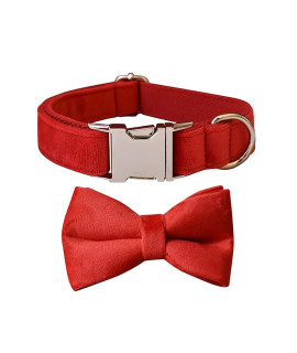 Love Dream Bowtie Dog Collar, Velvet Dog Collars With Detachable Bowtie Metal Buckle, Soft Comfortable Adjustable Bow Tie Collars For Small Medium Large Dogs (Small, Red)