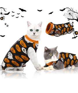 Ouuonno Cat Wound Surgery Recovery Suit For Abdominal Wounds Or Skin Diseases, After Surgery Wear, Pajama Suit, E-Collar Alternative For Cats (M, Halloween)