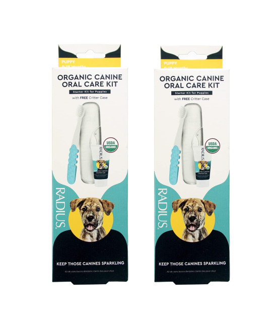 RADIUS USDA Organic Dental Solutions Puppy Kit 2 Units, Kit Includes 1 Dog Toothbrush & 1 0.8oz Toothpaste, Ultra Soft Bristle & Non Toxic Toothpaste for Dogs, Designed to Clean Teeth, Xylitol Free