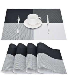 gIVERARE Placemats Set of 4, Heat-Resistant Woven Vinyl Placemat, Non-Slip Washable PVc Table Mat, Easy to clean Premium Plastic Table Mats for Dining Table, Kitchen Table (BlackWhite)
