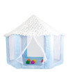 Extra Large Pet Castle House, Delivery Room Teepee for Pets, Thick Cushion Warm Snowflakes Style Hexagon Playhouse with Rainbow Balls Portable Bag