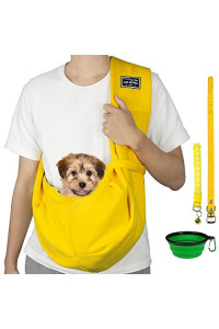 Muasecgow Dog Cat Sling Carrier, Small Dog Carrier, Pet Carrier Backpacks, Dog Carriers for Small Dogs, Machine Washable Hand Free Sling, Includ Collapsible Bowl and Collar for Outdoor Travel?Yellow?