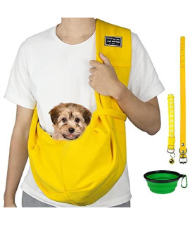 Muasecgow Dog Cat Sling Carrier, Small Dog Carrier, Pet Carrier Backpacks, Dog Carriers for Small Dogs, Machine Washable Hand Free Sling, Includ Collapsible Bowl and Collar for Outdoor Travel?Yellow?