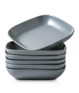 Selamica Porcelain 8 Inch Square Dinner Plates, 30 Ounces Salad Pasta Bowls, Dishwasher Microwave Safe, Set Of 6, Matte Blue