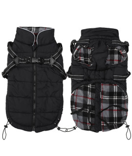 Winter Warm Coat Geyecete Waterproof Dog Winter Jacket With Harness Traction Belt,Pet Outdoor Jacket Dog Autumn And Winter Clothes For Medium, Small Dog-Black-Xl