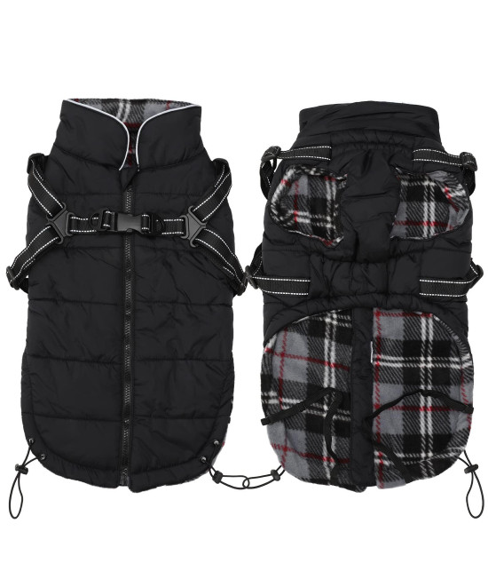 Winter Warm Coat Geyecete Waterproof Dog Winter Jacket With Harness Traction Belt,Pet Outdoor Jacket Dog Autumn And Winter Clothes For Medium, Small Dog-Black-Xxl