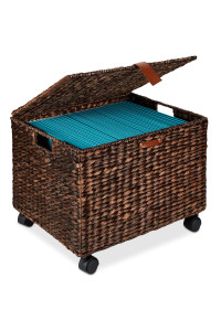 Best choice Products Water Hyacinth Rolling Filing cabinet, Woven Mobile Storage Basket, Portable File Organizer for Legal Letter Size Memos wLid, 4 Locking Wheels - Brown