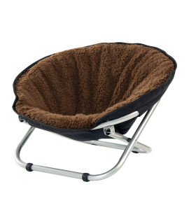 Etna Folding Pet Cot Chair - Portable Round Fold Out Elevated Cat Bed - Brown Fleece Top Cushion - Papasan Chair for Small Dogs