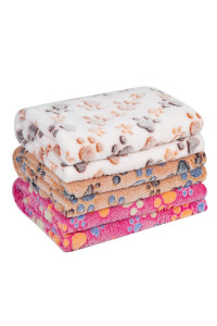 Pet Soft 1 Pack 3 Blankets Pet Blankets for Dogs - Fluffy Cats Dogs Blankets for Small Medium & Large Dogs, Cute Print Pet Throw Puppy Blankets Fleece (Paw, 3S)