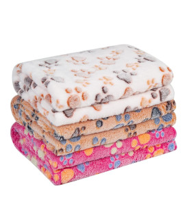 Pet Soft 1 Pack 3 Blankets Pet Blankets for Dogs - Fluffy Cats Dogs Blankets for Small Medium & Large Dogs, Cute Print Pet Throw Puppy Blankets Fleece (Paw, 3S)