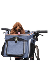 Foldable Dog Bike Basket - Expandable 6 in 1 Soft Pet Carrier Backpack, Dog Bike Carrier, Shoulder Bag, Car Seat Carrier, House & Restaurant Rest for Small & Medium Cats, Dogs (Blue with Orange Trim)