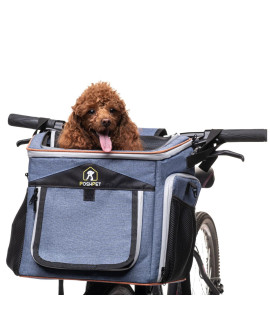 Foldable Dog Bike Basket - Expandable 6 in 1 Soft Pet Carrier Backpack, Dog Bike Carrier, Shoulder Bag, Car Seat Carrier, House & Restaurant Rest for Small & Medium Cats, Dogs (Blue with Orange Trim)