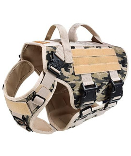 TIELTFOUR Tactical Dog Harness for Large Dogs, Military Dog Vest Harness with Loop Panels, No Pull Adjustable Dog Vest Service for Training, Hunting and Walking, L