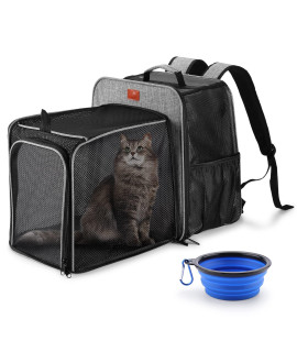 Pet Carrier Backpack Ownpets Cat Larger Backpack Carrier Expandable With Breathable Mesh Foldable Pet Carrier For Small Dogs Puppies Cats And Bunnies Ups To 16Lbswith Side Entryfoldable Bowl