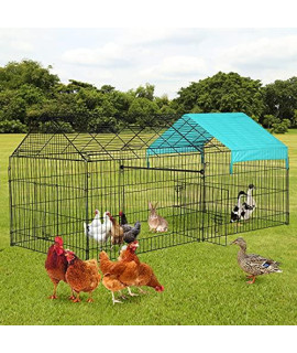 Large Metal Chicken Coop Backyard Walk-in Poultry Cage Kennel Outdoor Rabbit Chicken Ducks Cage Enclosure Playpen Pet Exercise with Waterproof & UV-Proof Cover for Small Animals