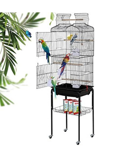 Warmm house 64-inch Open Top Bird Cage Standing Medium Small Parrot Parakeet Cage with Rolling Stand,Wrought Iron Bird Cage for Cockatiels Lovebirds Parrotlet Flight Conure Pigeon,Black