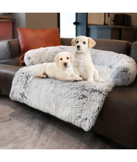 Tinaco Luxurious Calming Dogs/Cats Bed Mats, Washable Removable Couch Cover, Plush Long Fur Mat for Pets, Waterproof Lining, Perfect for Small, Medium and Large Dogs and Cats (Gradient Gray, L)
