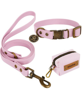 Wisedog Dog Collar and Leash Set Combo: Adjustable Durable Pet Collars with Dog Leashes for Small Medium Large Dogs,Includes One Bonus of Poop Bag Holder (XS, Pale Pinkish Purple)