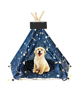 YUOUIT Pet Teepee Pet Tent with LED Light String Portable Puppy Bed for Small Dogs and Cats Folding Dogs House with Cushion for Indoor and Outdoor,Christmas,24Inches