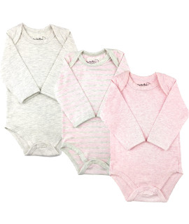 123 Bear Baby 3-Pack Soft cotton Spandex bodysuits (Pink Stripes 2 Long-Sleeve, 6-9 Months)