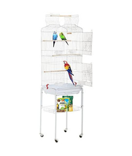 HCY Open Top Standing Bird Cage 64 Inch with Rolling Stand for Parakeets Cockatiel Parrots Lovebirds Medium Small Bird Cage-White L17 * W13 * H64 inches