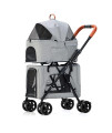 GXDSSH 3in1 Pet Stroller, Cat Strollers for 2 Cats,Dog Stroller with Leather Handle, Foldable Lightweight Dog Carrier, Double Decker Pet Stroller for Dogs (Color : Gray)