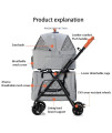 GXDSSH 3in1 Pet Stroller, Cat Strollers for 2 Cats,Dog Stroller with Leather Handle, Foldable Lightweight Dog Carrier, Double Decker Pet Stroller for Dogs (Color : Gray)